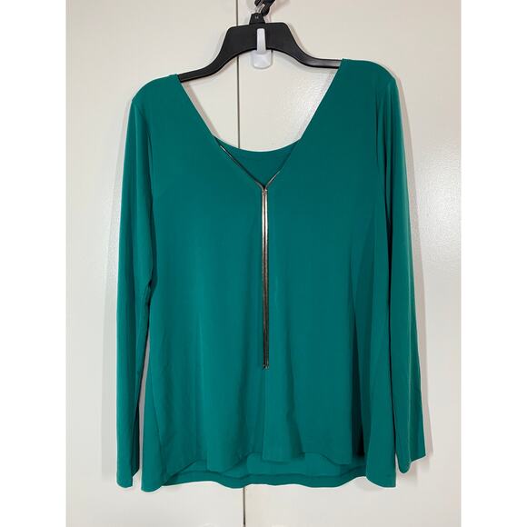 Lane Bryant Green Long Sleeve Tunic with attached Necklace Top Size 14/16 - Picture 6 of 8